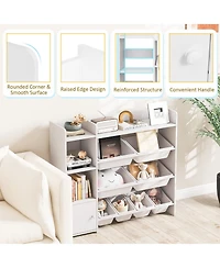 Gouun 4-Tier Kids Toy Storage Organizer Bookshelf and Toy Storage Rack with Door