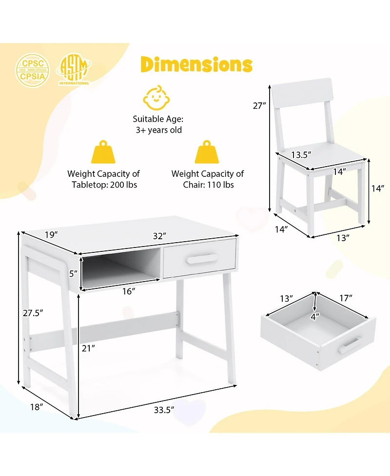 Gouun Kids Desk and Chair Set with Storage Drawer and Hutch