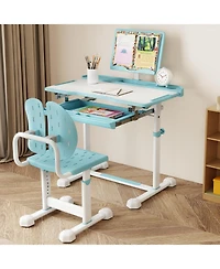 Gouun Kids Height-Adjustable Study Desk and Chair with Tilt Desktop and Book Stand