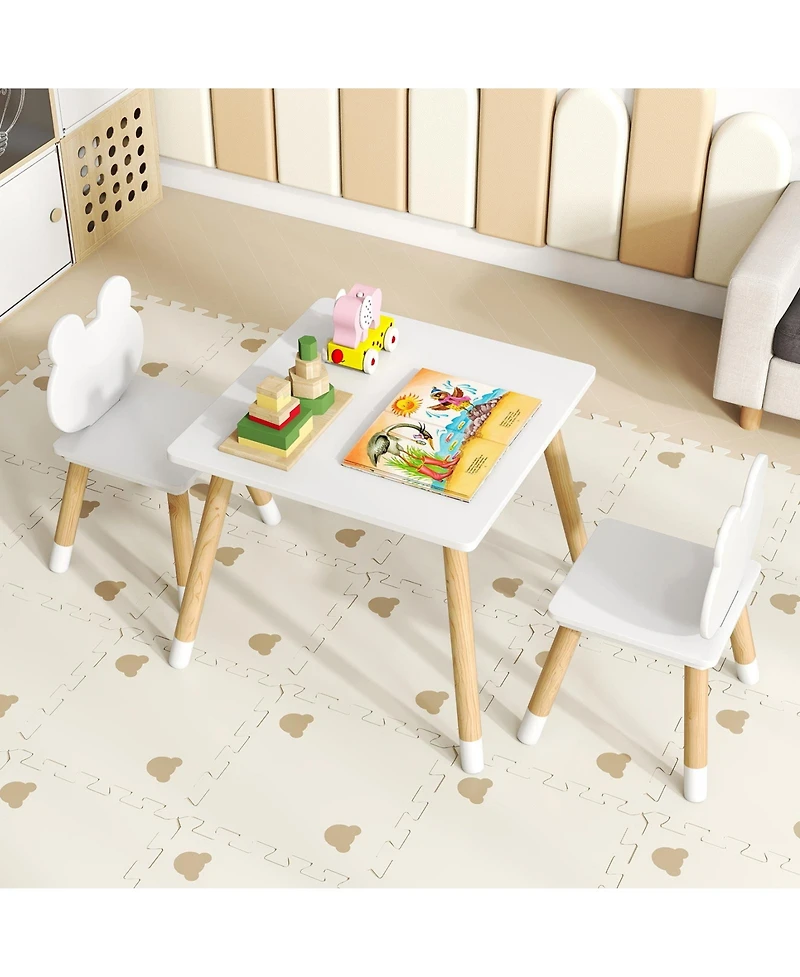 Gouun 3-Piece Kids Wooden Table and Chair Set with Froggy Design