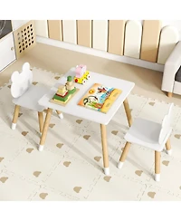 Gouun 3-Piece Kids Wooden Table and Chair Set with Froggy Design