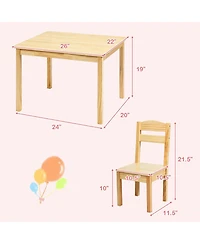 Gouun 5 pcs Kids Pine Wood Table Chair Set