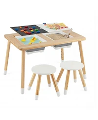 Gouun Wooden Kids Activity Table with Double-Sided Boards and Stools