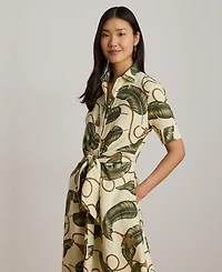 Lauren Ralph Women's Point Collar Linen Shirt Dress