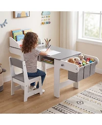 Slickblue Toddler Art Station Table Set with Paper Roll and Storage Bins