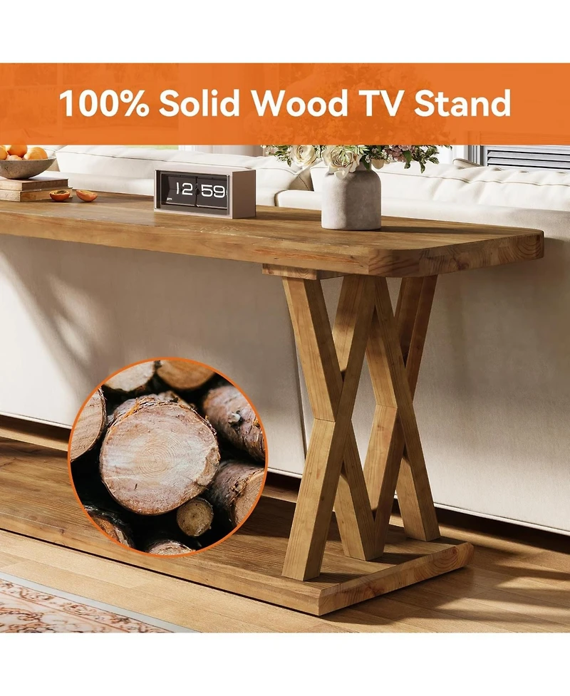 Tribesigns 63-Inch Solid Wood Tv Stand TVs, Farmhouse Entertainment Center with Storage Shelf
