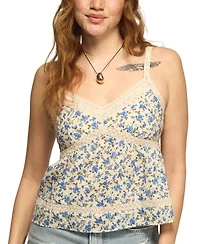 Lucky Brand Women's Sleeveless Printed Lace Trimmed Tank Top