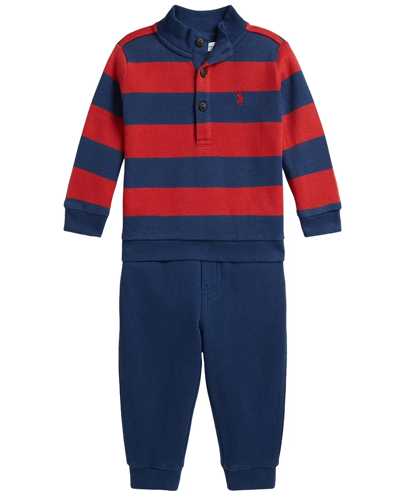 Polo Ralph Lauren Baby Boys' Striped Estate-Rib Pullover Sweatshirt and Pant, 2-Piece Set