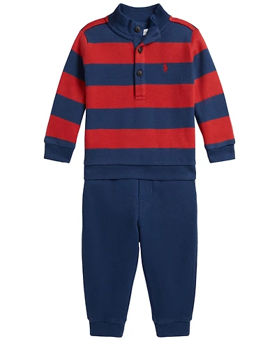 Polo Ralph Lauren Baby Boys' Striped Estate-Rib Pullover Sweatshirt and Pant, 2-Piece Set