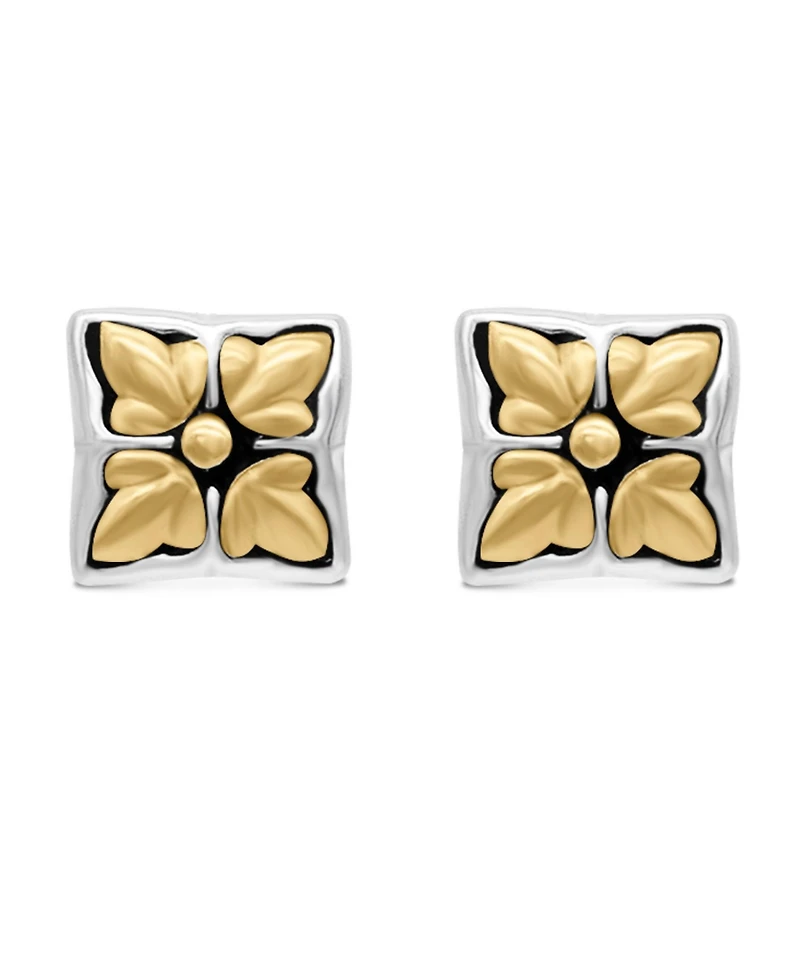 Devata Maple Leaf Stud Earrings in Sterling Silver and 18K Gold Accents