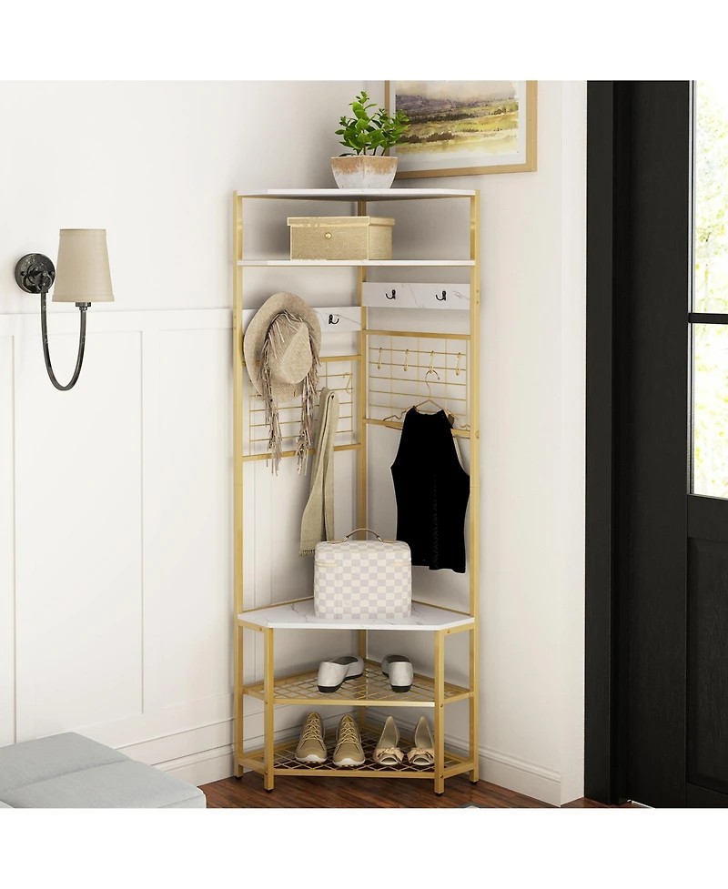 Gouun 5-Tier Corner Hall Tree with Shoe Storage Bench