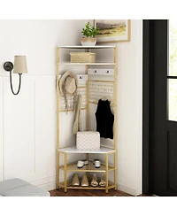 Gouun 5-Tier Corner Hall Tree with Shoe Storage Bench