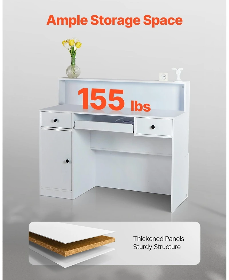 Gouun Led Reception Desk with Drawers and Power Outlets