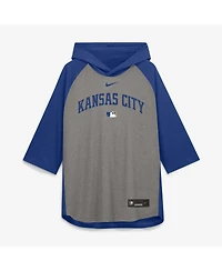 Nike Men's Gray Kansas City Royals Authentic Collection Flux Dri-fit Raglan 3/4-Sleeve Hooded T-Shirt