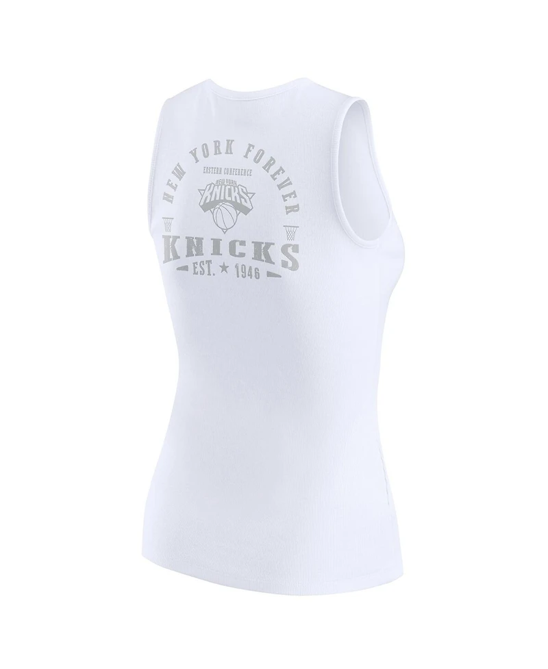 Wear by Erin Andrews Women's White New York Knicks Rib-Knit Henley Tank Top