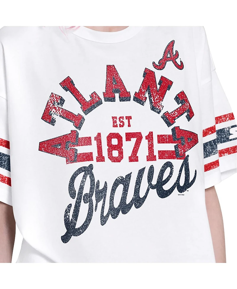 Starter Women's White Atlanta Braves Cropped Hurry Up Offense T-Shirt