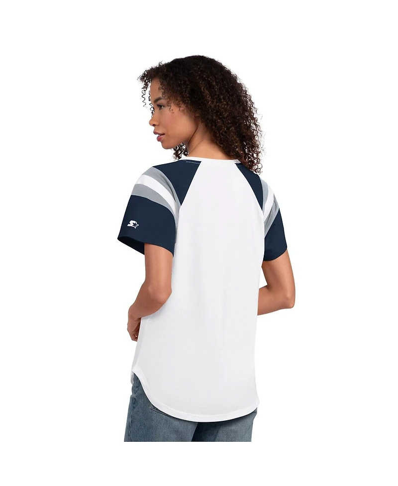 Starter Women's White New York Yankees Game On Notch Neck Raglan T-Shirt