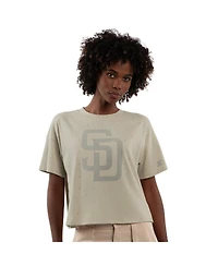 Starter Women's Khaki San Diego Padres Rhinestone Sprinkle Boxy Cropped T-Shirt