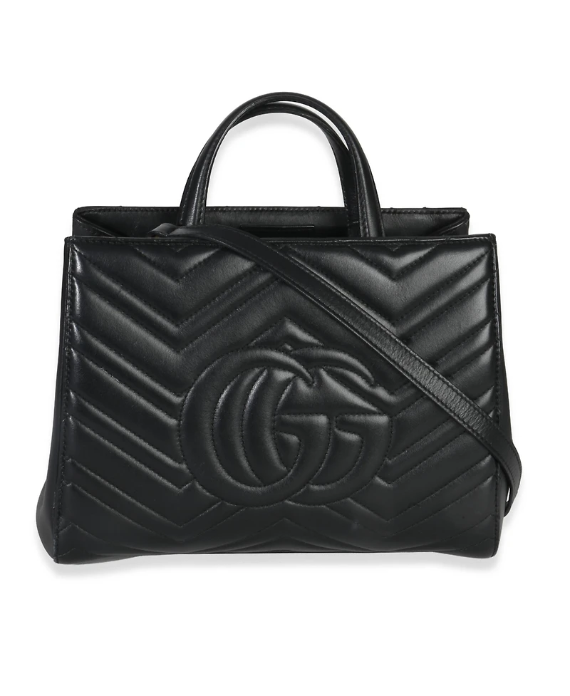 Pre-Owned Gucci Black Matelasse Calfskin Small Marmont Top Handle Tote