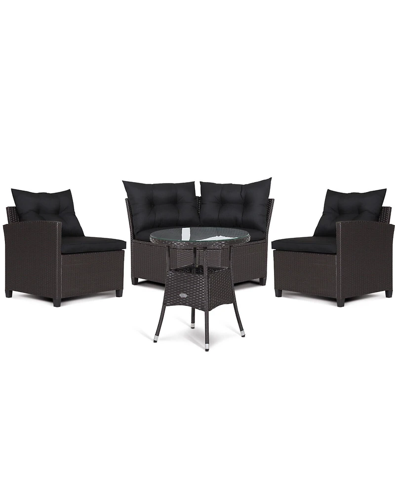 Slickblue Outdoor Rattan Sofa Set 4 Piece with Cushions and Glass Table