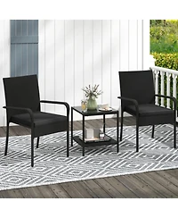 Gouun 3-Piece Pe Rattan Patio Chair Set with 2-Tier Side Table and Cushions