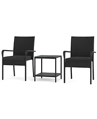 Gouun 3-Piece Pe Rattan Patio Chair Set with 2-Tier Side Table and Cushions