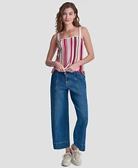 Dkny Jeans Petite Pointelle Stitch Striped Sleeveless Bandeau Tank Top