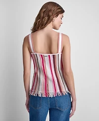 Dkny Jeans Petite Pointelle Stitch Striped Sleeveless Bandeau Tank Top