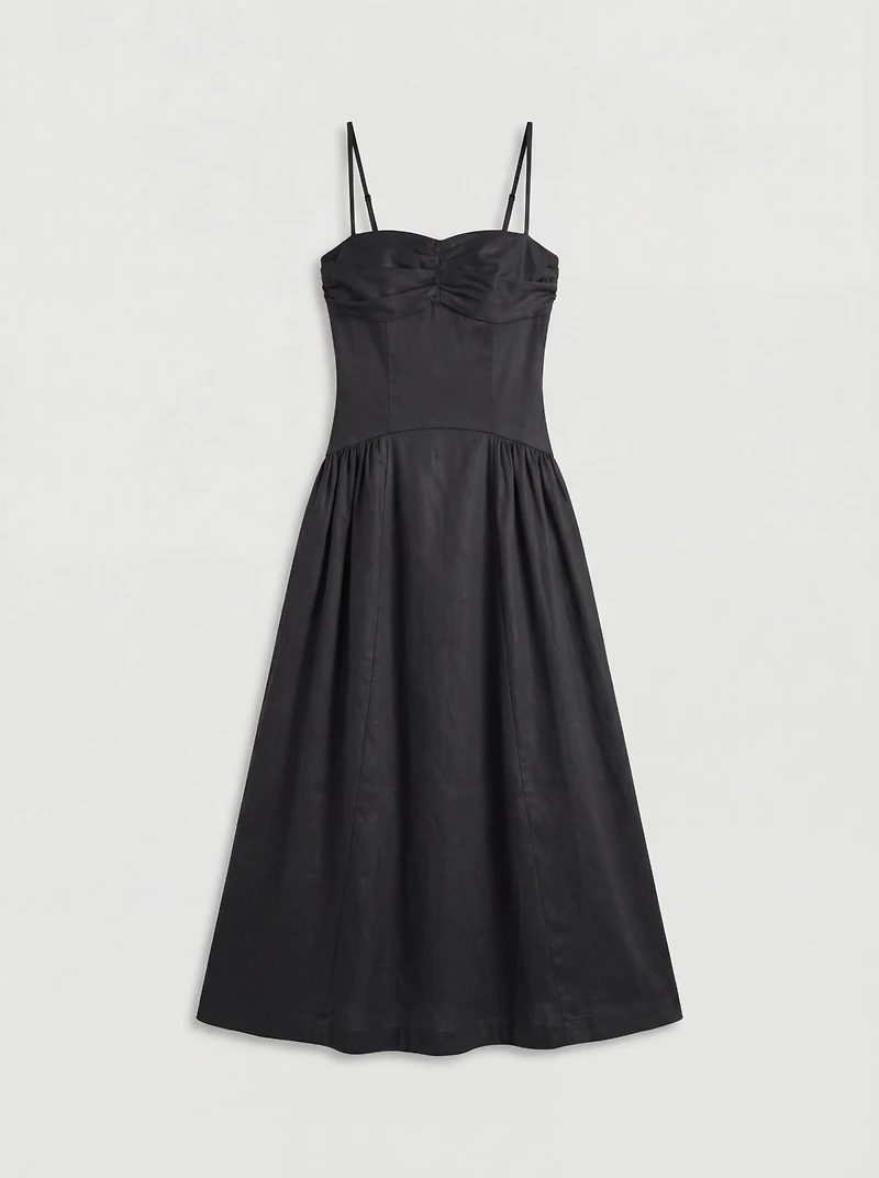 Warehouse Women's Dropped Waist Ruched Bust Midi Dress