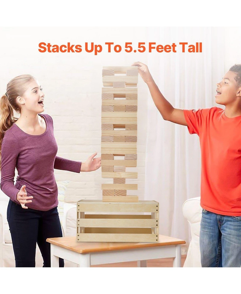 Mecale Giant Tumbling Tower 60 Pine Wood Blocks with Storage Crate