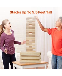 Mecale Giant Tumbling Tower 60 Pine Wood Blocks with Storage Crate
