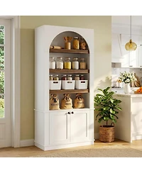Tribesigns 71'' Tall Bookcase with Doors, 6-Tier Modern Arched Bookshelf, Freestanding Wooden Storage Cabinet