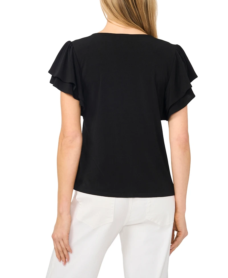 CeCe Women's Flutter-Sleeve V-Neck Blouse