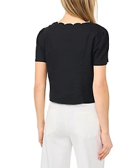 CeCe Women's Short-Sleeve V-Neck Scallop Edge Top