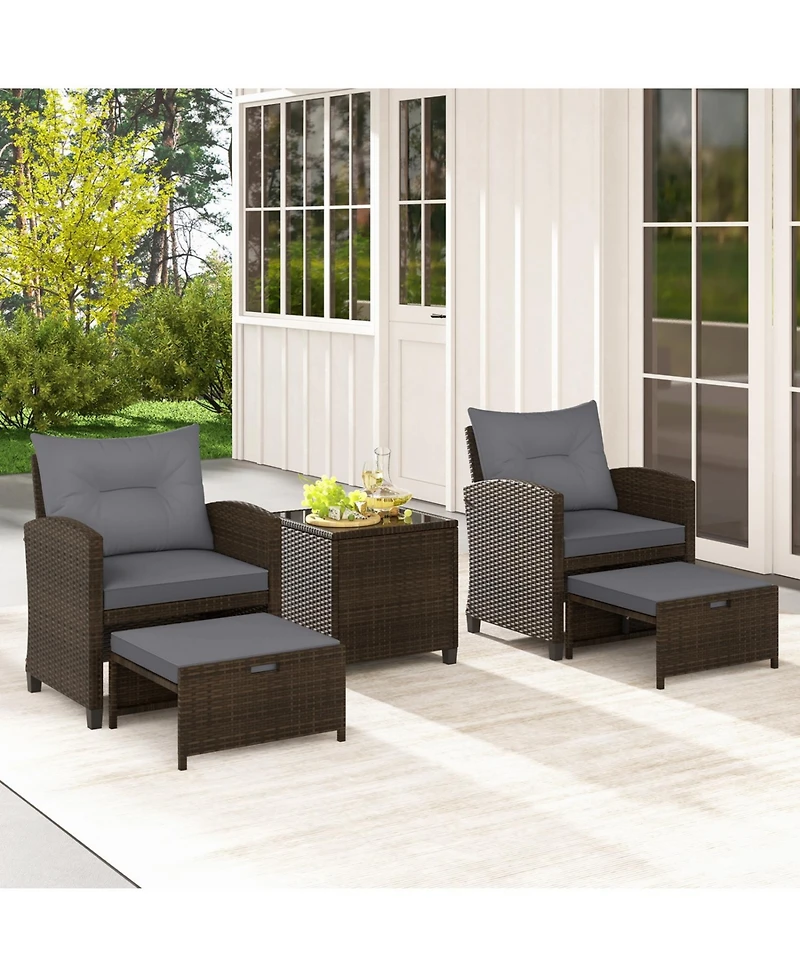Slickblue Outdoor Rattan Furniture Set 5 Piece with 2 Ottomans & Table