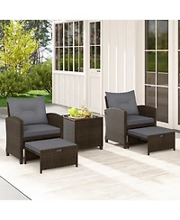 Slickblue Outdoor Rattan Furniture Set 5 Piece with 2 Ottomans & Table