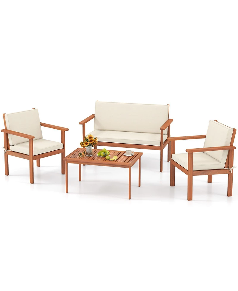 Slickblue Patio Furniture Set 4 Piece Acacia Wood Chairs with Table