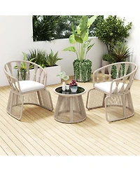 Slickblue Outdoor Rope Woven Chair Set 3 Piece with Seat Cushions