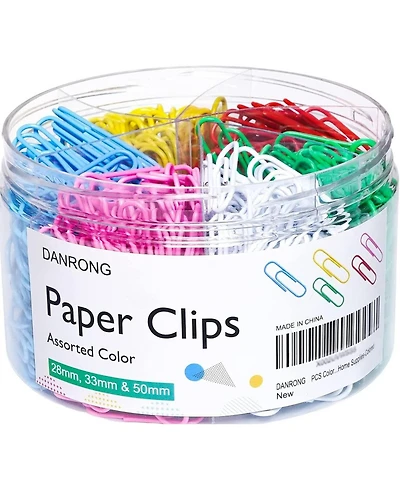 Danrong Colored Paper Clips Assorted Sizes, Small Medium Large Colorful for Office School Home