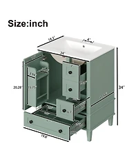 Sillysis 24"Bathroom Vanity with Sink, Modern Multi-Drawer Storage with Soft Close, Easy Assembly for Small Spaces