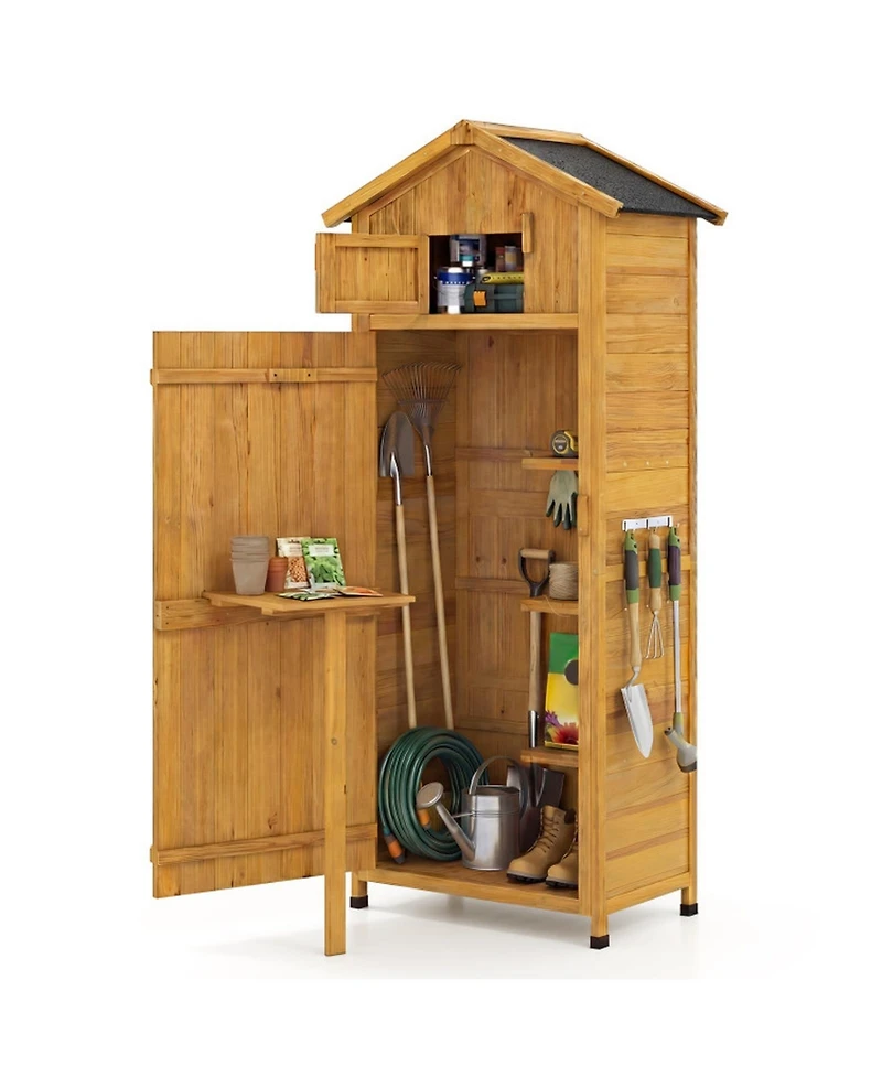 Gouun 70 in. Tall Fir Wood Garden Tool Storage Cabinet with Lockable Doors and Foldable Table