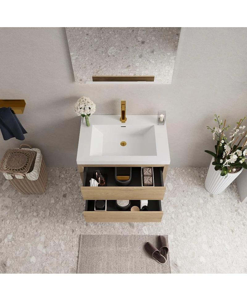 Sillysis Wall Mounted Bathroom Vanity with Stone Resin Sink, Soft Close Drawers