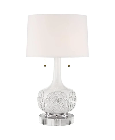 Possini Euro Design Natalia Modern Country Cottage Table Lamp with Round Riser 28 1/2" Tall Floral Ceramic Drum Shade for Bedroom Living Room