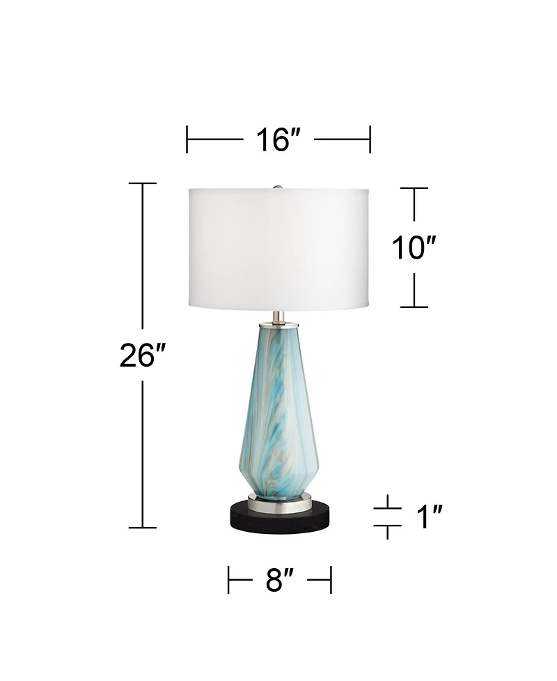 Possini Euro Design Jaime Coastal Table Lamp with Round Marble Riser 26" High Drum Shade for Bedroom Living Room Office House Home