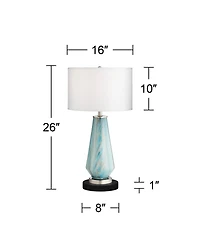 Possini Euro Design Jaime Coastal Table Lamp with Round Marble Riser 26" High Drum Shade for Bedroom Living Room Office House Home