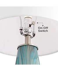 Possini Euro Design Jaime Modern Table Lamp with Square Marble Riser 26" High Art Glass Drum Shade for Bedroom Living Room Bedside
