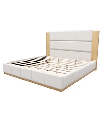 Streamdale Furniture Upholstered Platform Bed Frame with Extended Wood Headboard