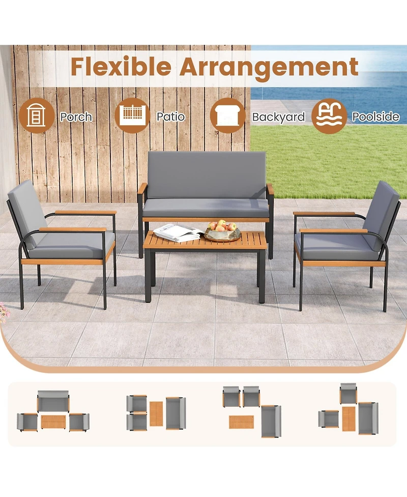 Outdoor Patio Set 4 Piece with Loveseat and Cushions