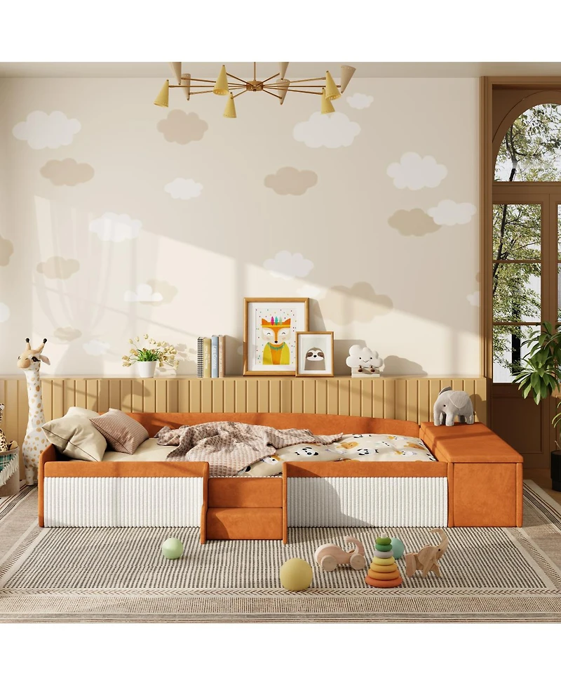 Streamdale Furniture Velvet Daybed With Stairs and Storage Ottoman