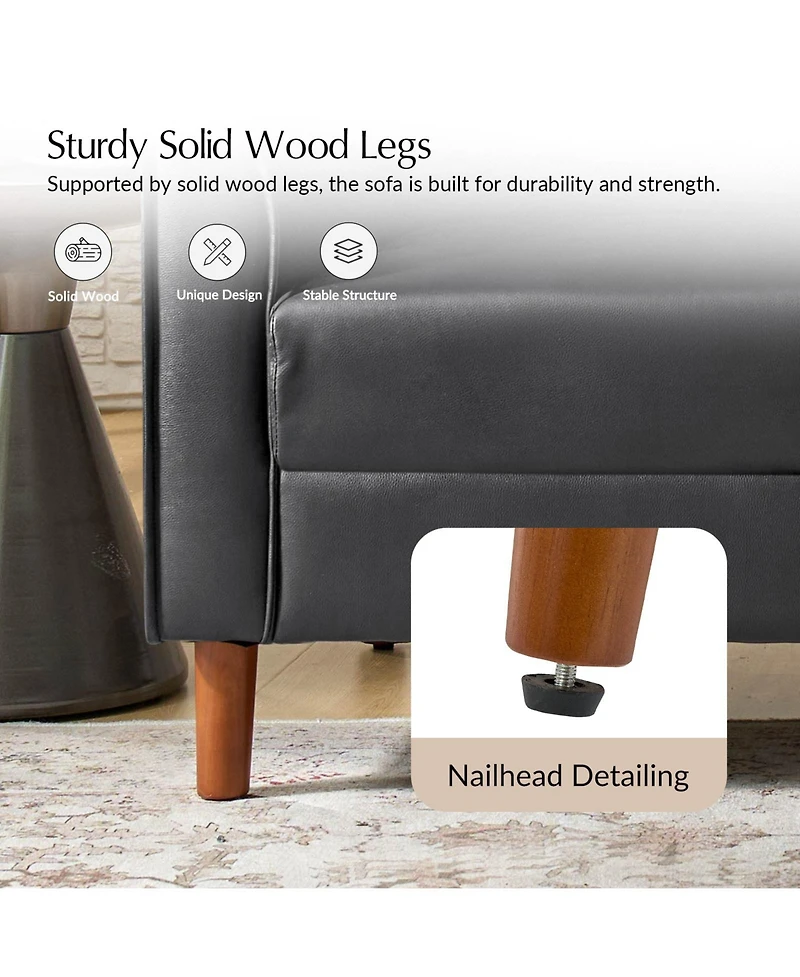 Hulala Home Alpha Mid-Century Modern Faux Leather Sofa